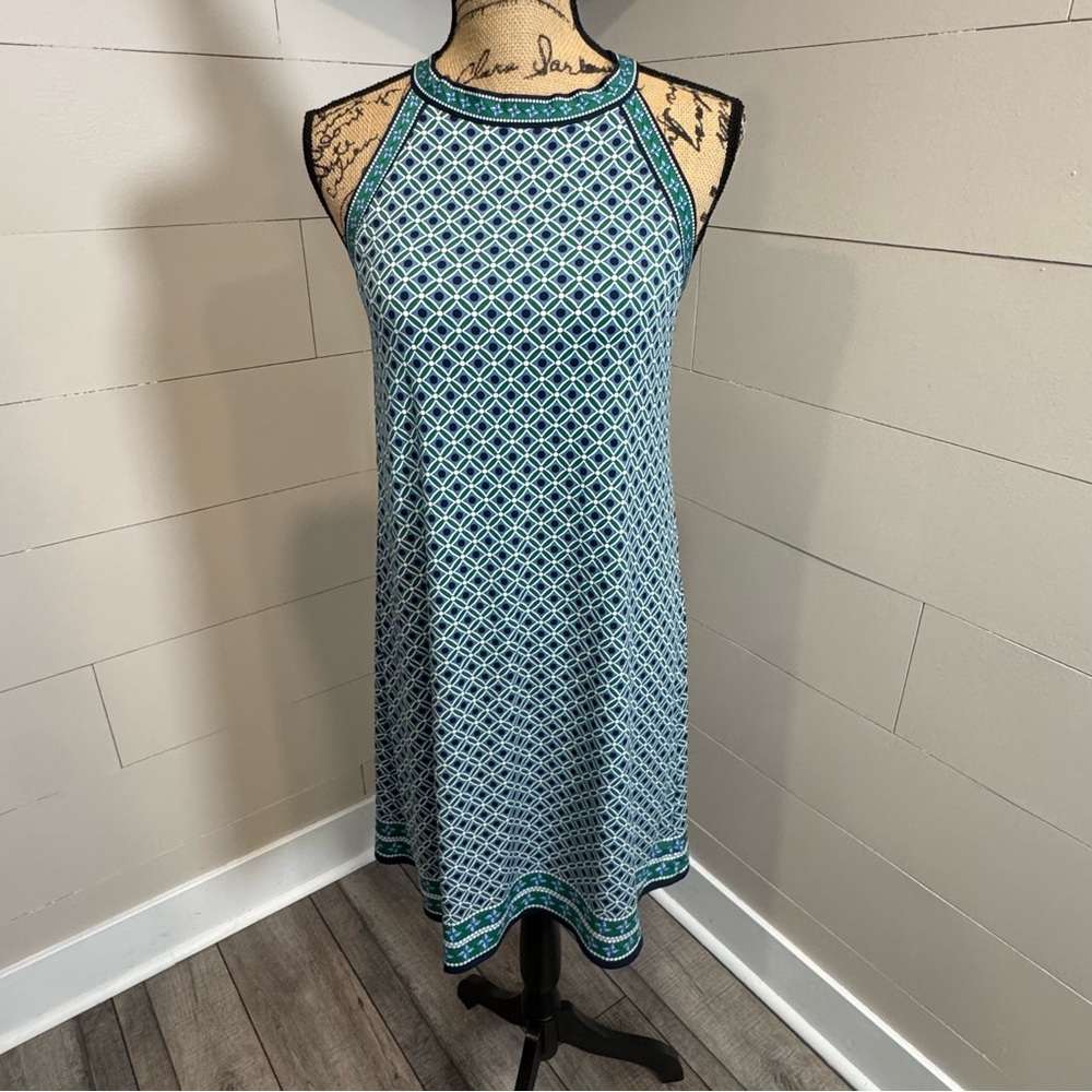 Max Studio Blue and Green Geometric Pattern Shift Dress - Medium - NWT